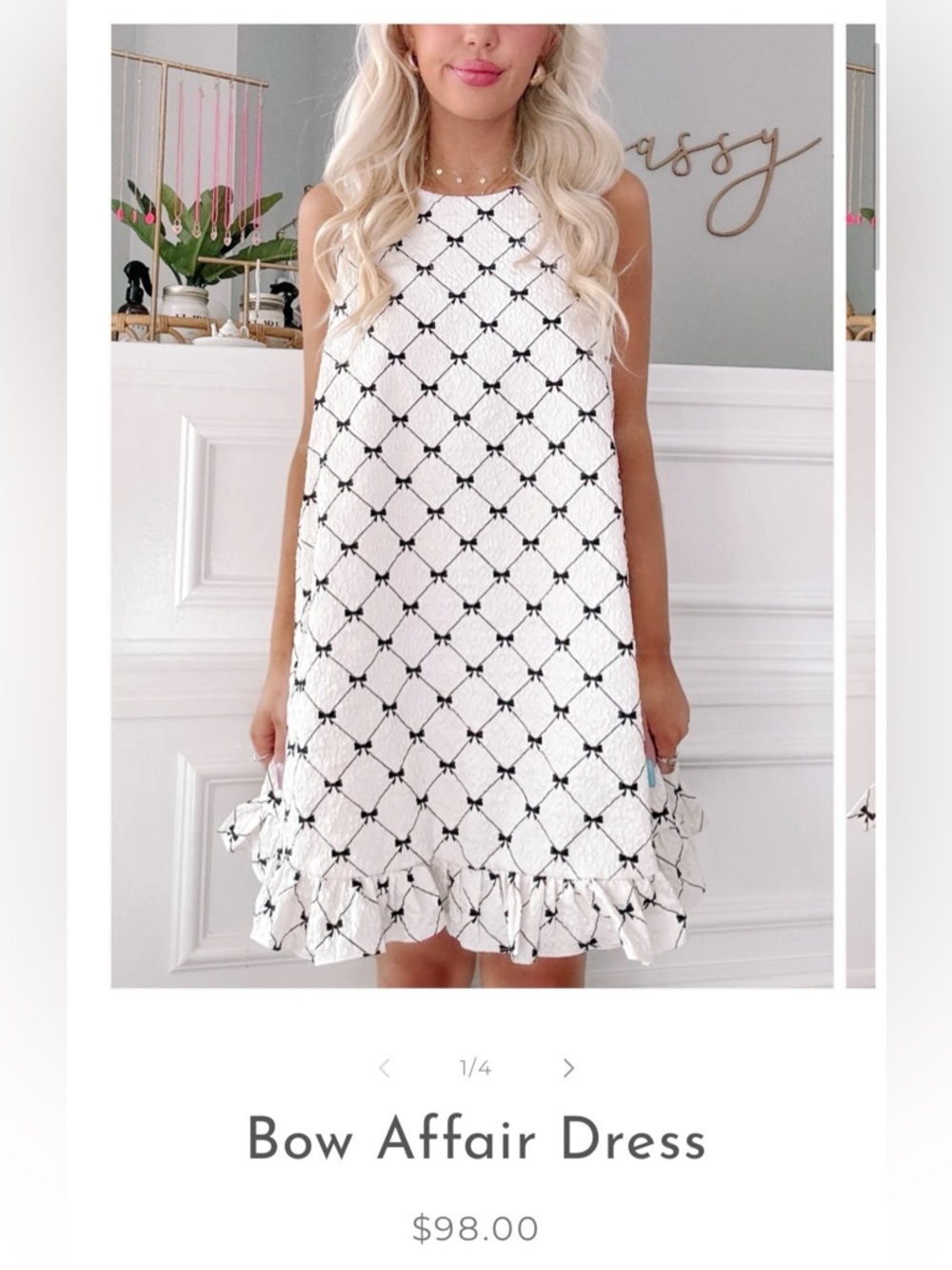 Mable NWT Bow Baby Doll Mini Dress Textured Finish Ruffle & Pearl Buttons Size S